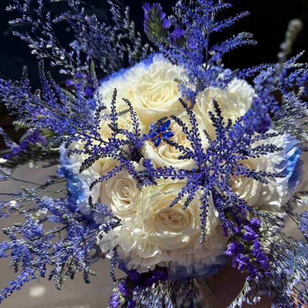 Prom Bouquet - White and Navy Blue Astilbe
