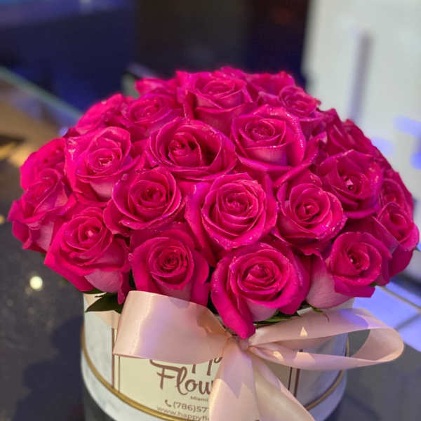 Pink roses in a box