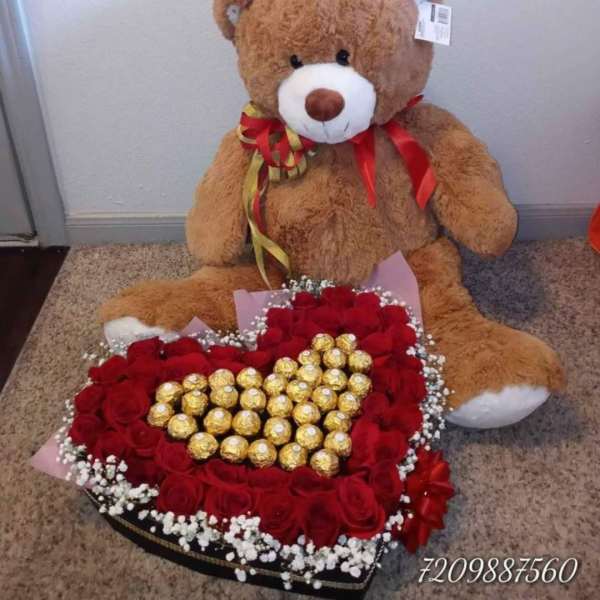 oso y corazon en flores
