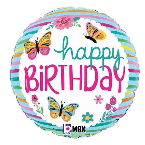 18" Happy Birthday Mylar with Butterflies