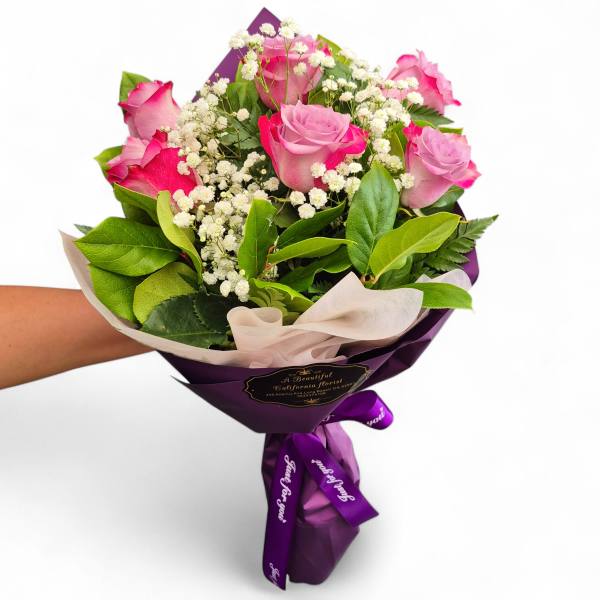 Enchanting Half Dozen Lavender Roses - Wrapped Bouquet | Long Beach Delivery