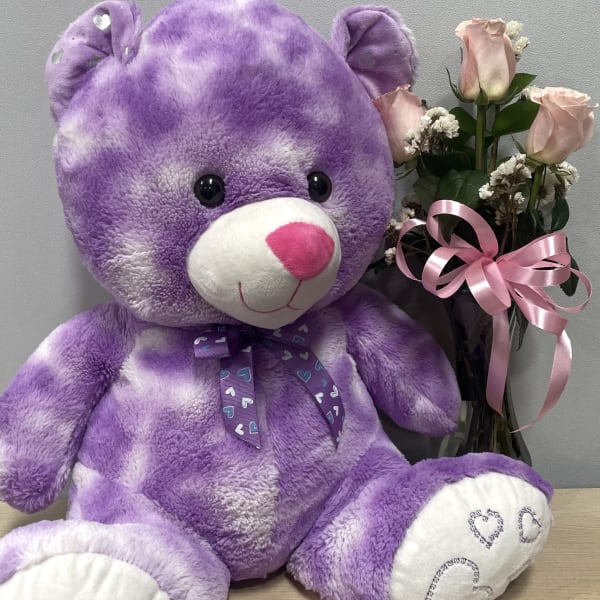 Lg. Purple Bear & Pink Roses