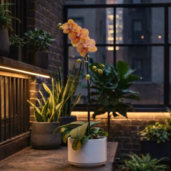 Peach Phalaenopsis Orchid – Premium Ceramic Pot