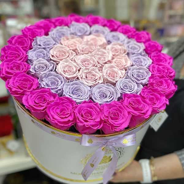 Magna Round Box Eternal Roses - White Box, Cotton Candy