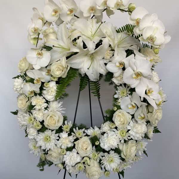 OW#03 Layered White Orchid Wreath
