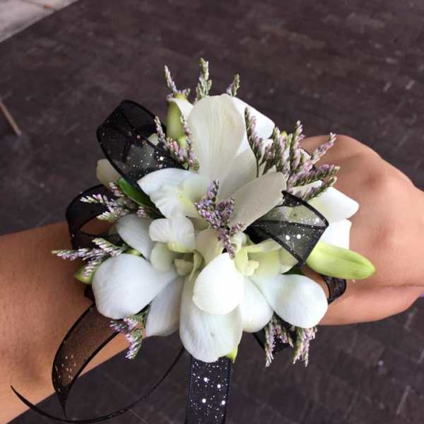 White & Black Orchid Wrist Corsage