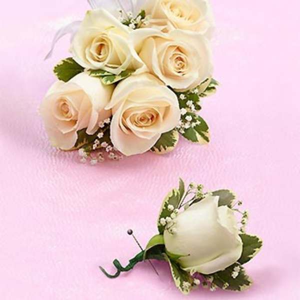 White Rose Corsage & Boutonniere