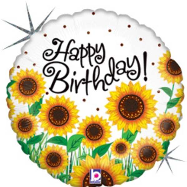 18" Holographic Birthday Sunflowers Mylar