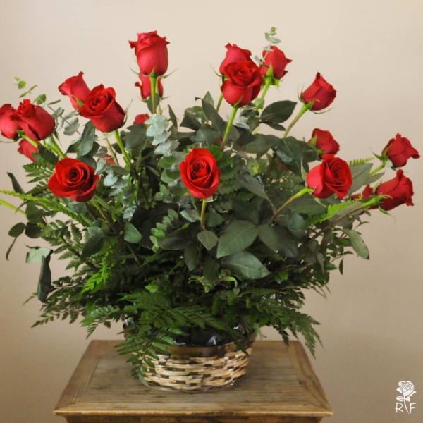 Denise-Two Dozen Long Stem Red Roses In a Basket