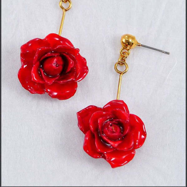Preserved Red Rose Dangle Earrings
