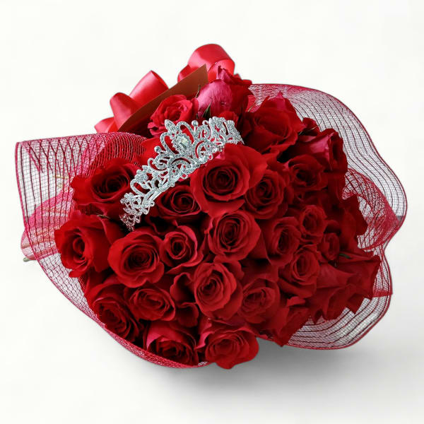 3 Dozen Red Rose Tiara Bouquet