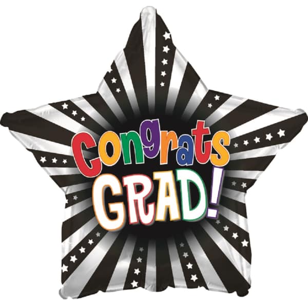 CONGRATS GRAD! STAR BLACK/WHITE BALLOON