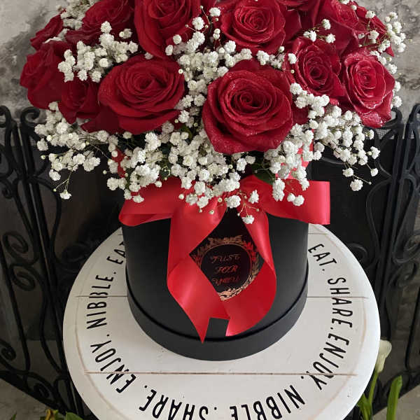 Just For You Red Roses With Baby Breath In Hug Bucket