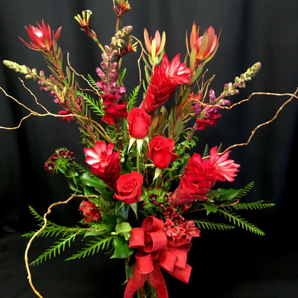 Premium long red roses and exotics