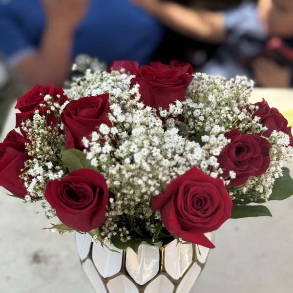 9 roses and baby breth