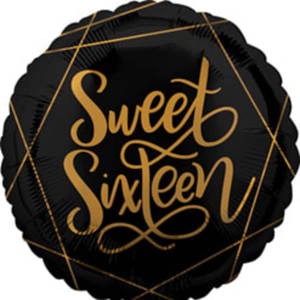 18" Black Sweet Sixteen Mylar