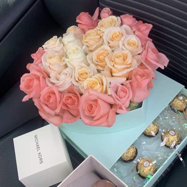 pink and white roses by lav.ishbouquets