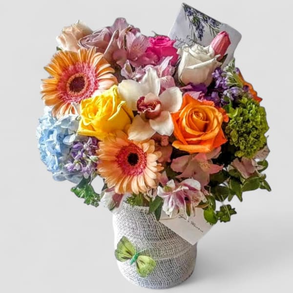 Pastel Mixed Rose And Orchid Blossoms Happy Anniversary Beauty Designer's Choice