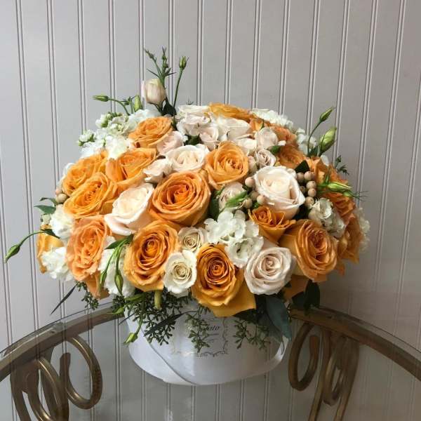 Elsie - Roses, Licentious, Hypericum Berries and Eucalyptus