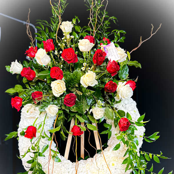 Sympathy Wreath (White and Red)