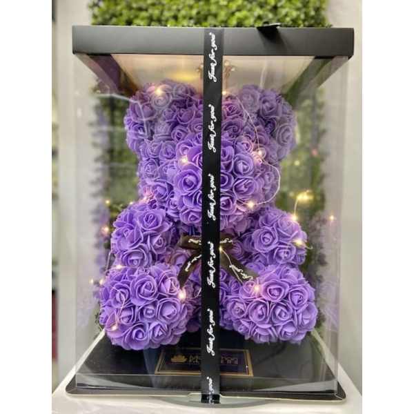 Rose Bear 40cm With Gift Box - Purple