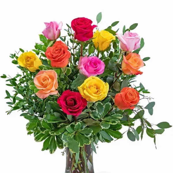 One Dozen Vibrant Roses