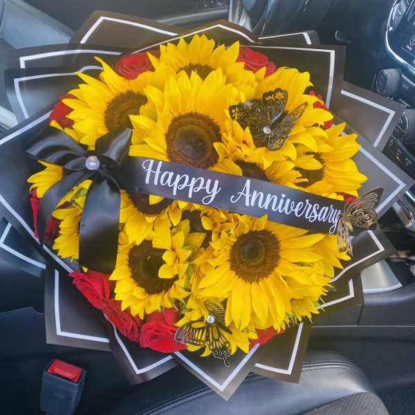 Sunflower Bouquet with Ribbon