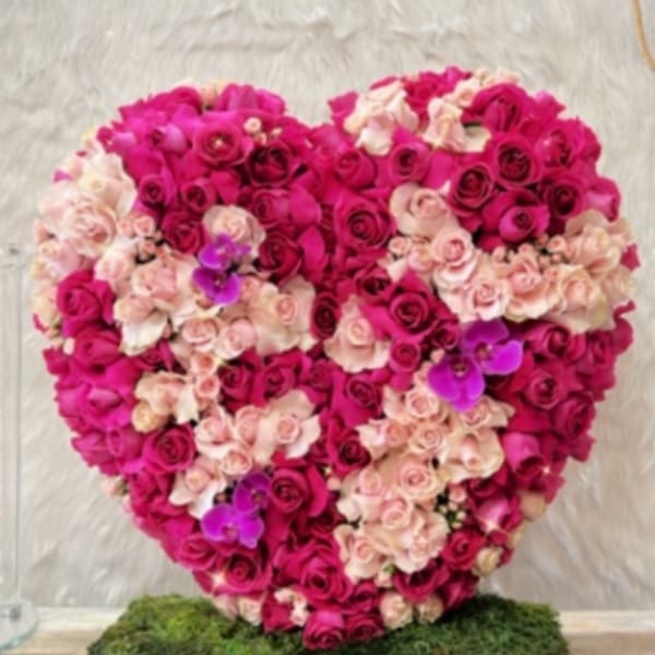 Fuchsia & Blush Pink Rose Standing Heart