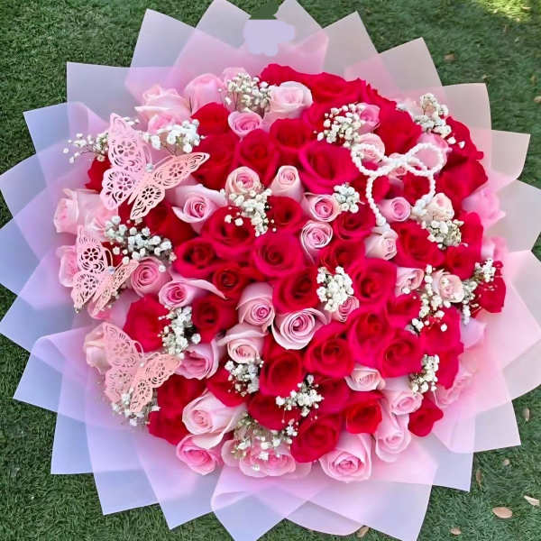 100 beautiful red and pink roses.