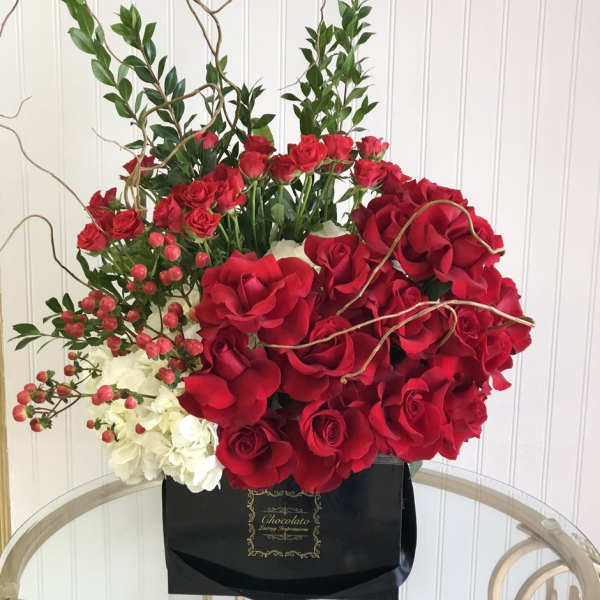 Christina - Roses, Spray Roses, Myrtle, Curly Willow, Hypericum Berries and More!