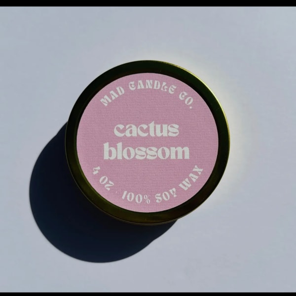 Cactus Blossom Soy Candle - 4 oz Gold Tin & Wood Wick