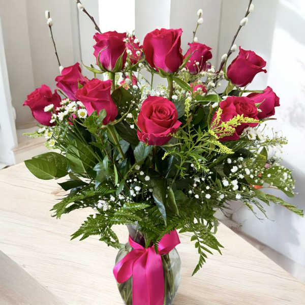Dozen Hot Pink Roses 0029