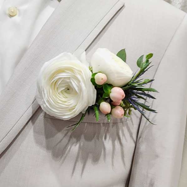 White Pocket Square Boutonniere