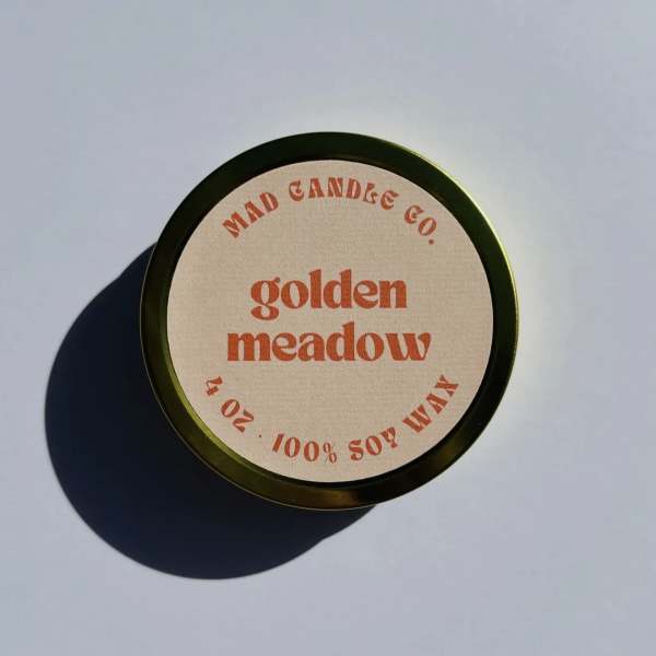 Golden Meadow Soy Candle - 4 oz Gold Tin & Wood Wick