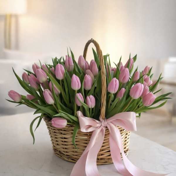 Luxury Basket of 100 Pink Tulips