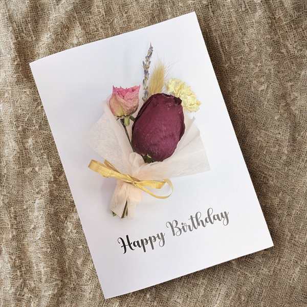 Handmade Preserved Flower Card - Birthday