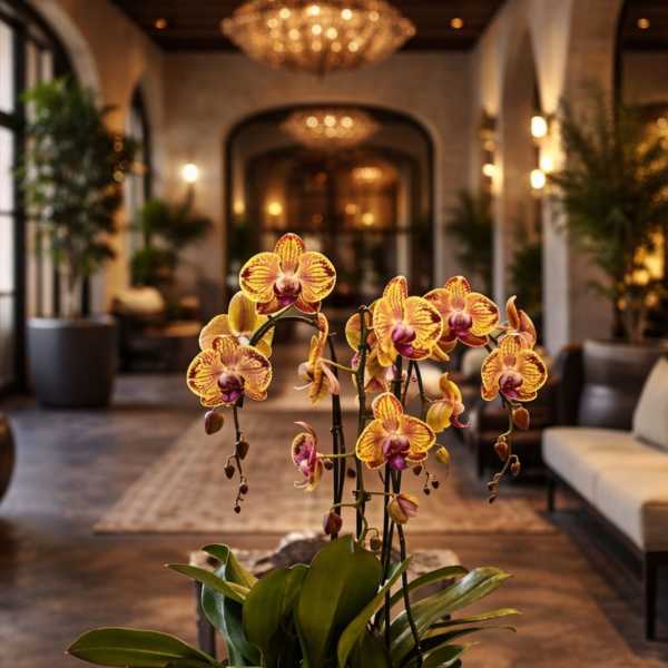 Peach Phalaenopsis Orchid – Luxury Contemporary Bowl