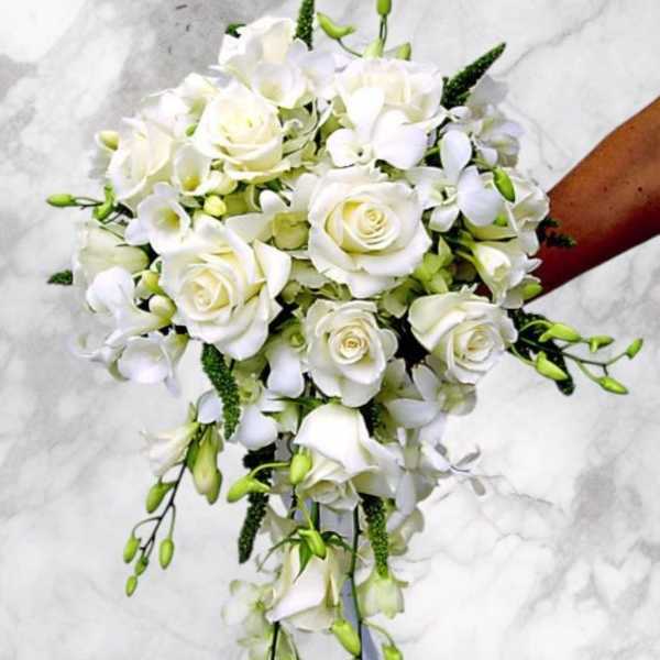 White Cascading Wedding Bouquet