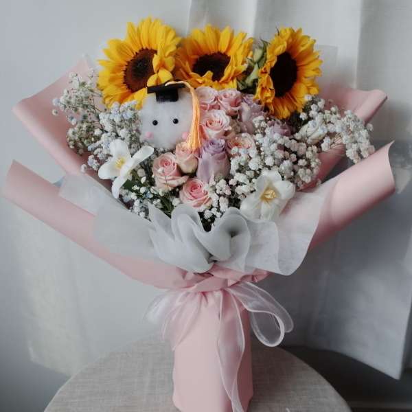 Golden Cheers Graduation Sunflowers Bouquet