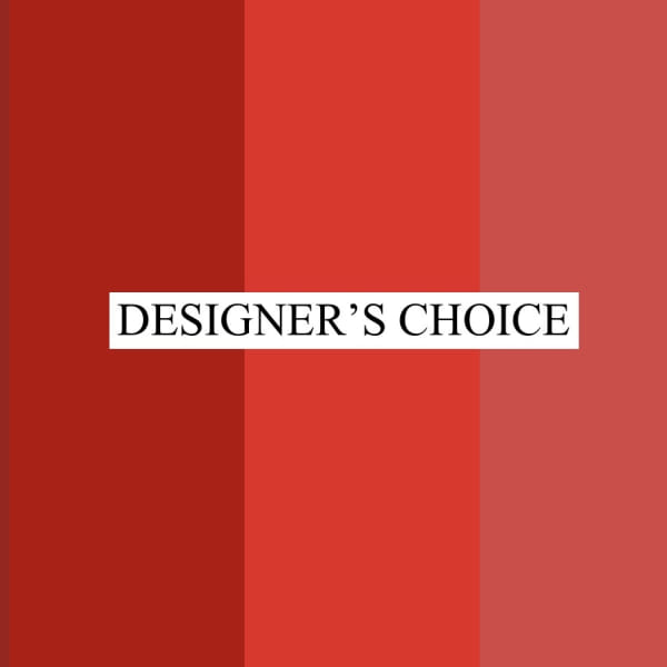 Red tonal background graphic with the words DESIGNER'S CHOICE in the center