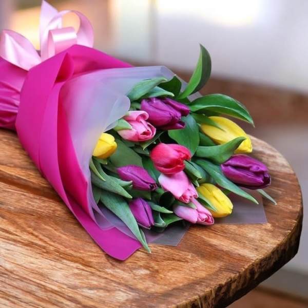Mix colors tulips Hand bouquet