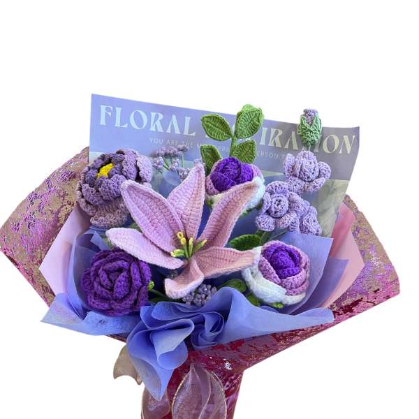 Purple crochet bouquet