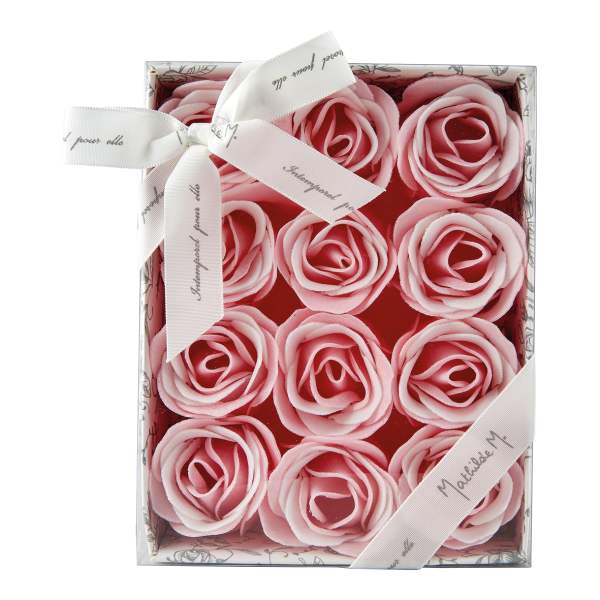 Giftset 12 soap roses pink and white - Rose scent