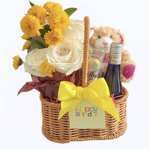 Birthday Celebration Basket - White Roses
