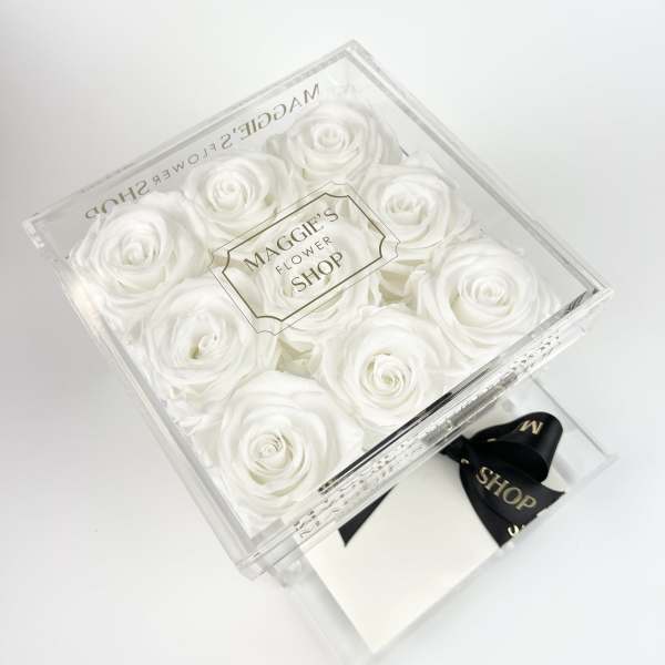 9 White Eternity Roses (Acrylic Collection)