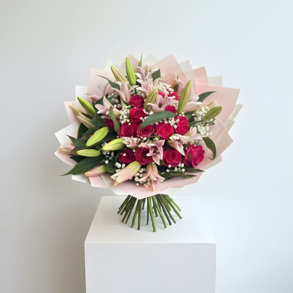 Hot Pink Rose & Lily Garden Bouquet
