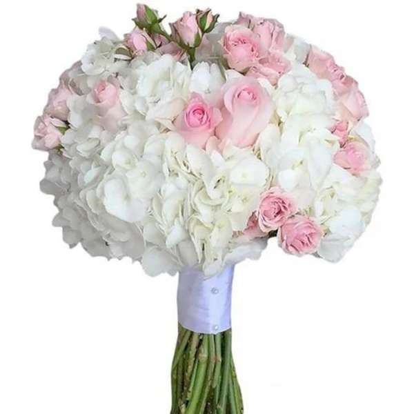 Hydrangea & Pink Roses Wedding Bouquet