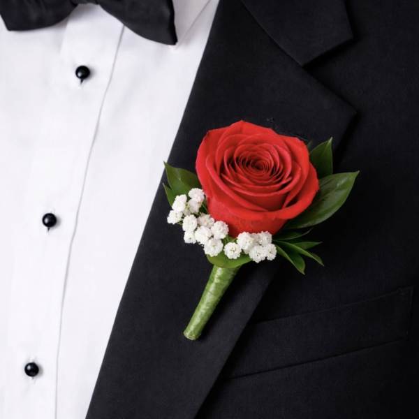 Boutonniere with Red Rose