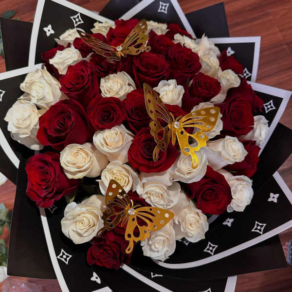 50 Red and White Roses