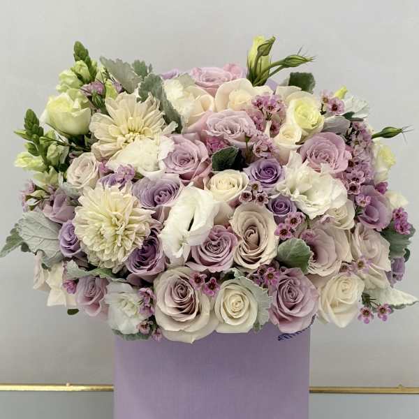 Lavender Whispers Hat Box By VLM Flowers